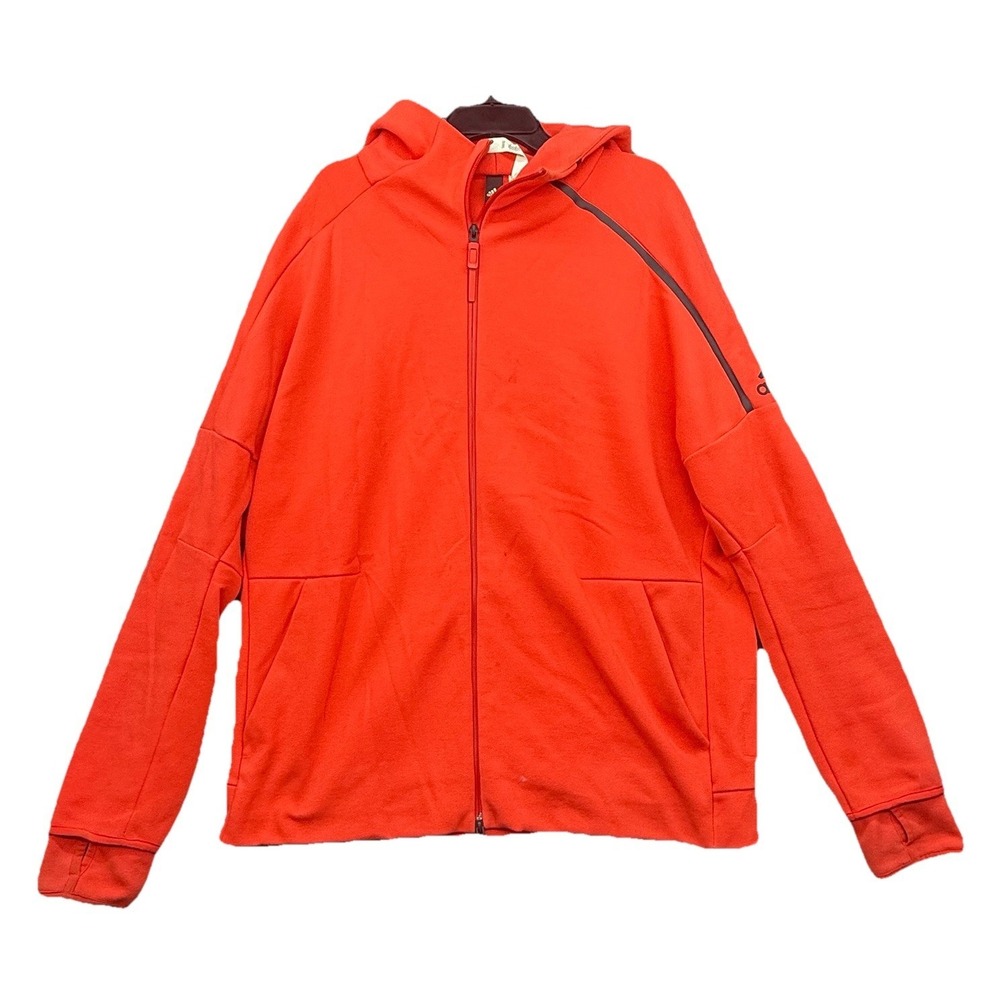 Men's ADIDAS Zip Up Hooded JACKET Orange Hoodie‎ Climaheat - Size: XL